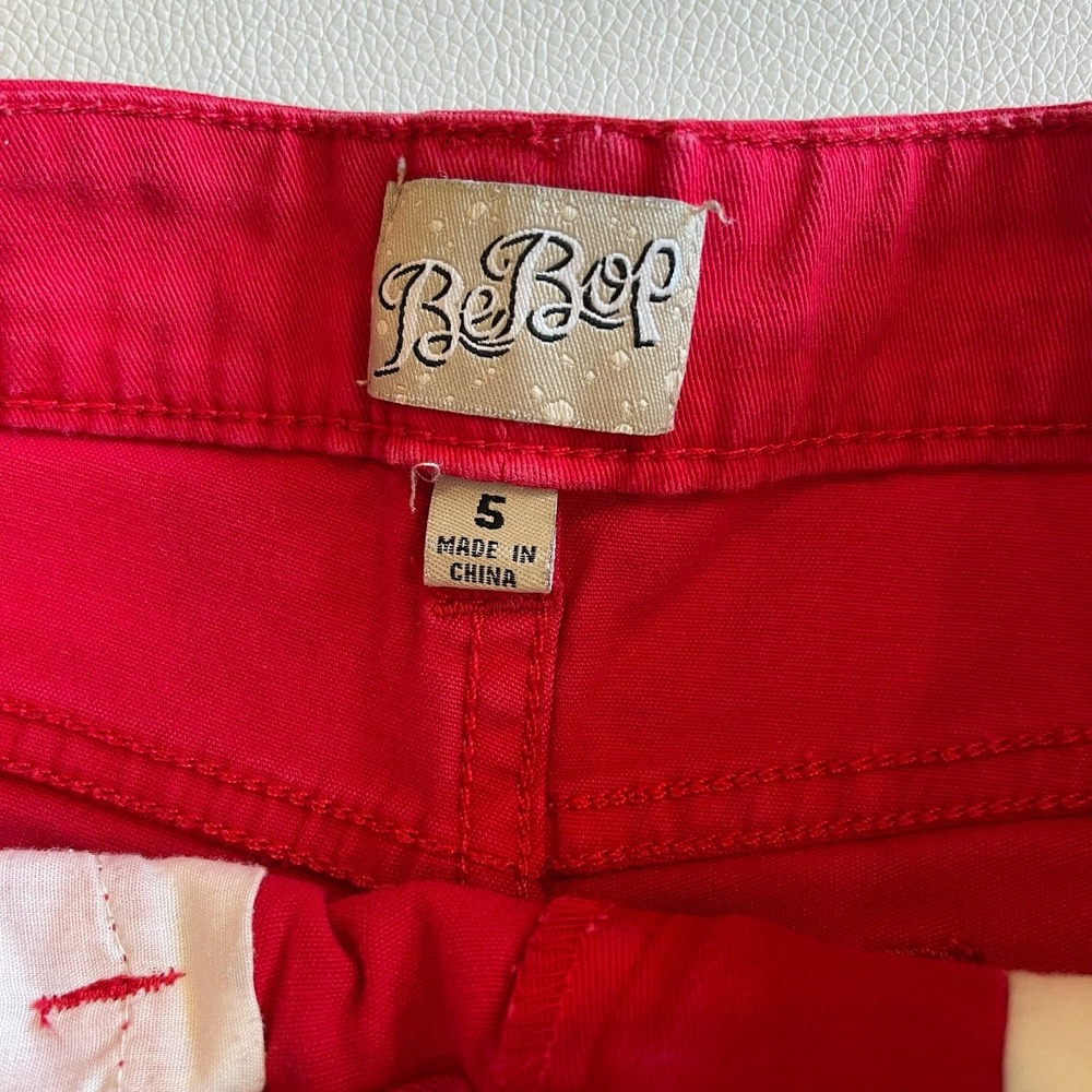 Bebop Red Denim Shorts Juniors Size 5 Low Rise Stretch Mini Jean Shorts Solid - Picture 2 of 3